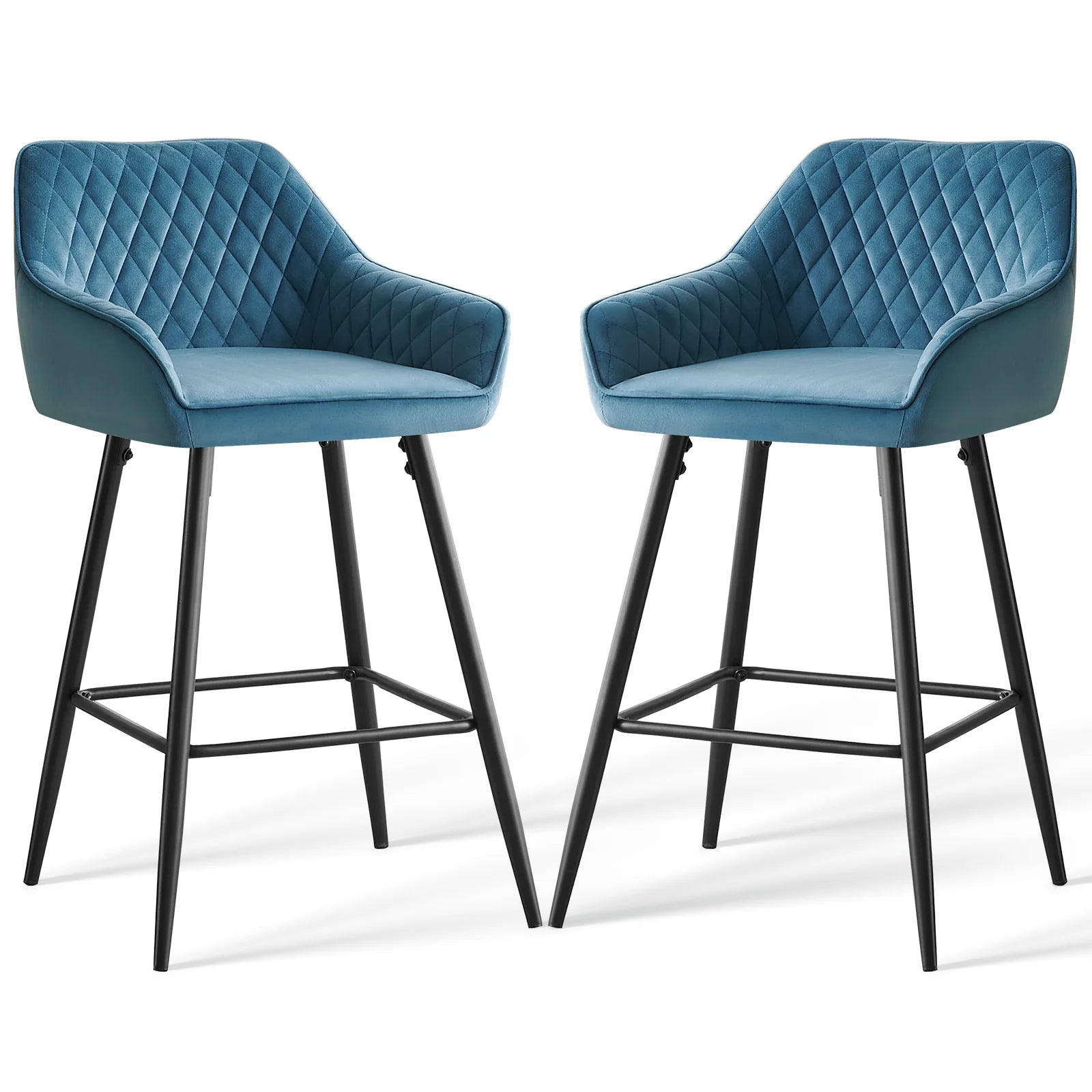 AINPECCA Bar stools Set of 2 Velvet/FauxSuede/Faux Leather Upholstered Seat with Backrest & Armrest Metal Legs Counter Breakfast