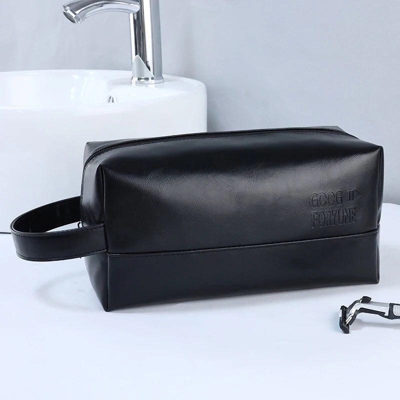 Zipper PU Leather Men Business Portable Storage Bag Toiletries Organizer Women Travel Cosmetic Bag Hanging Waterproof Wash Pouch
