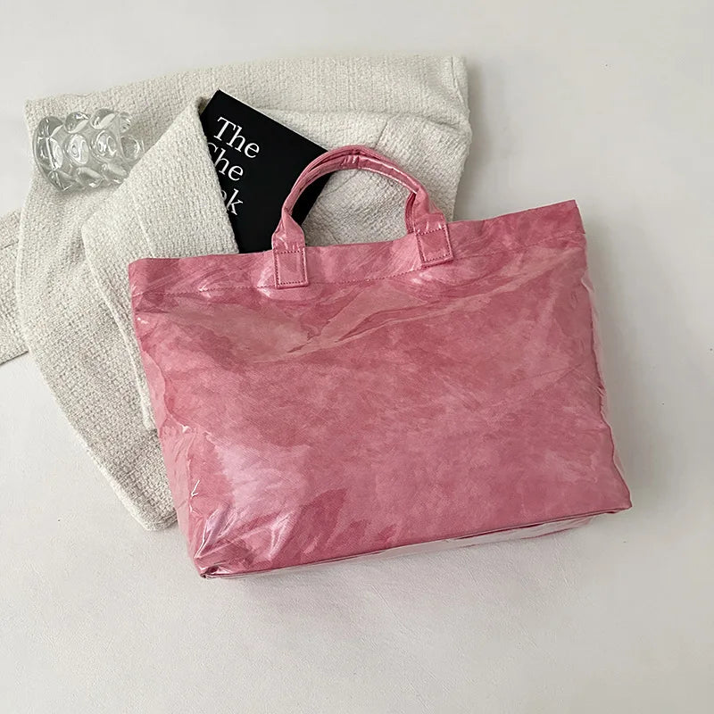 Retro tote bag waterproof DuPont paper shoulder bag fashionable commuting large capacity kraft paper handbag