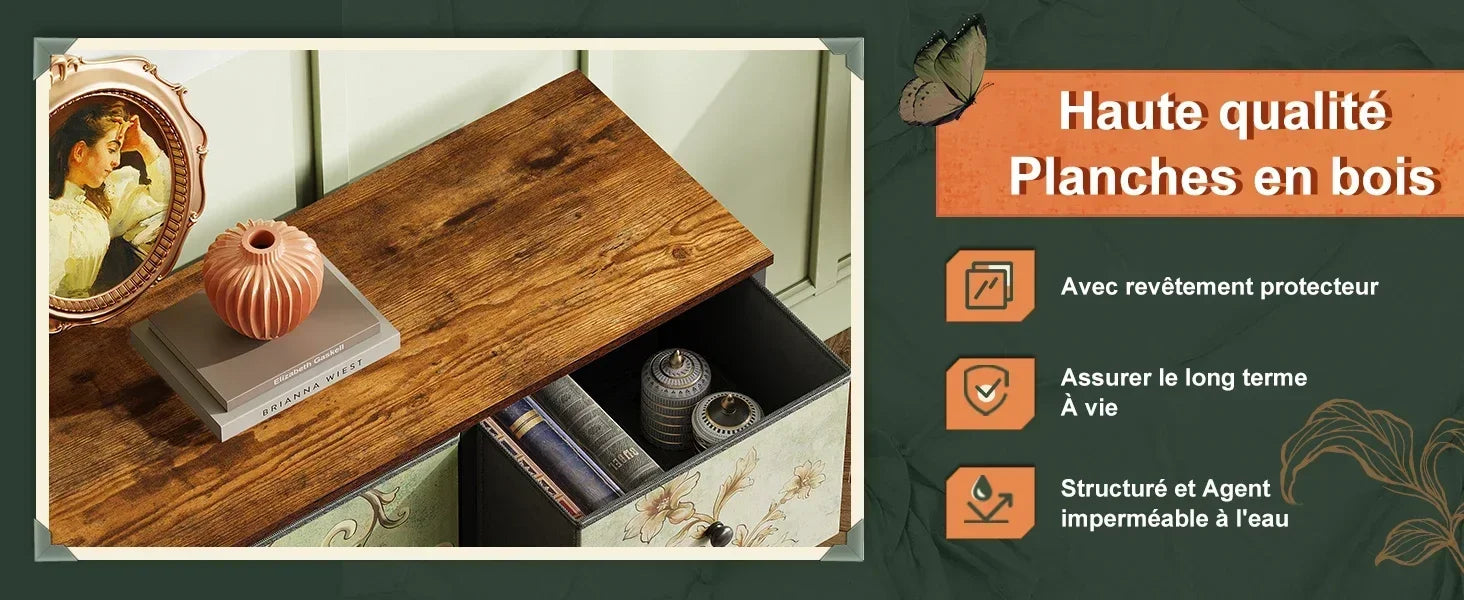 Rosahqnda Vintage Cabinet with fabric Drawers TV Stand Chest of Drawers for Living Room Dining Room Bedroom Iron Frame