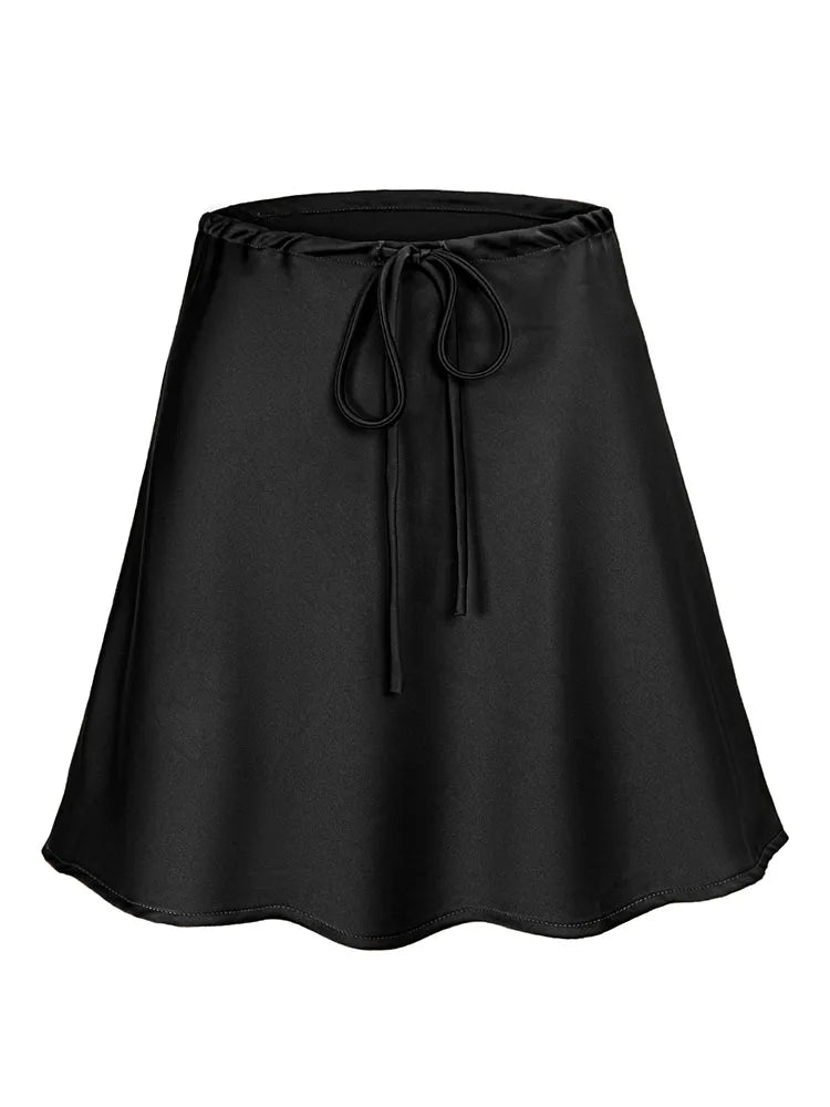 Satin Mini Skirts Women Summer Beige Silk Short Skirt For Woman Drawstring High Waist Black Satin Skirt A Line Women Short 2026