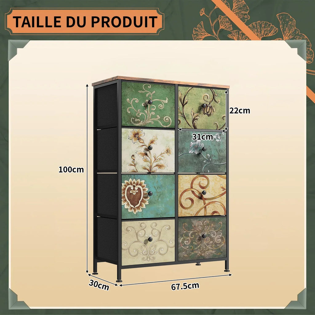 Rosahqnda Vintage Cabinet with fabric Drawers TV Stand Chest of Drawers for Living Room Dining Room Bedroom Iron Frame