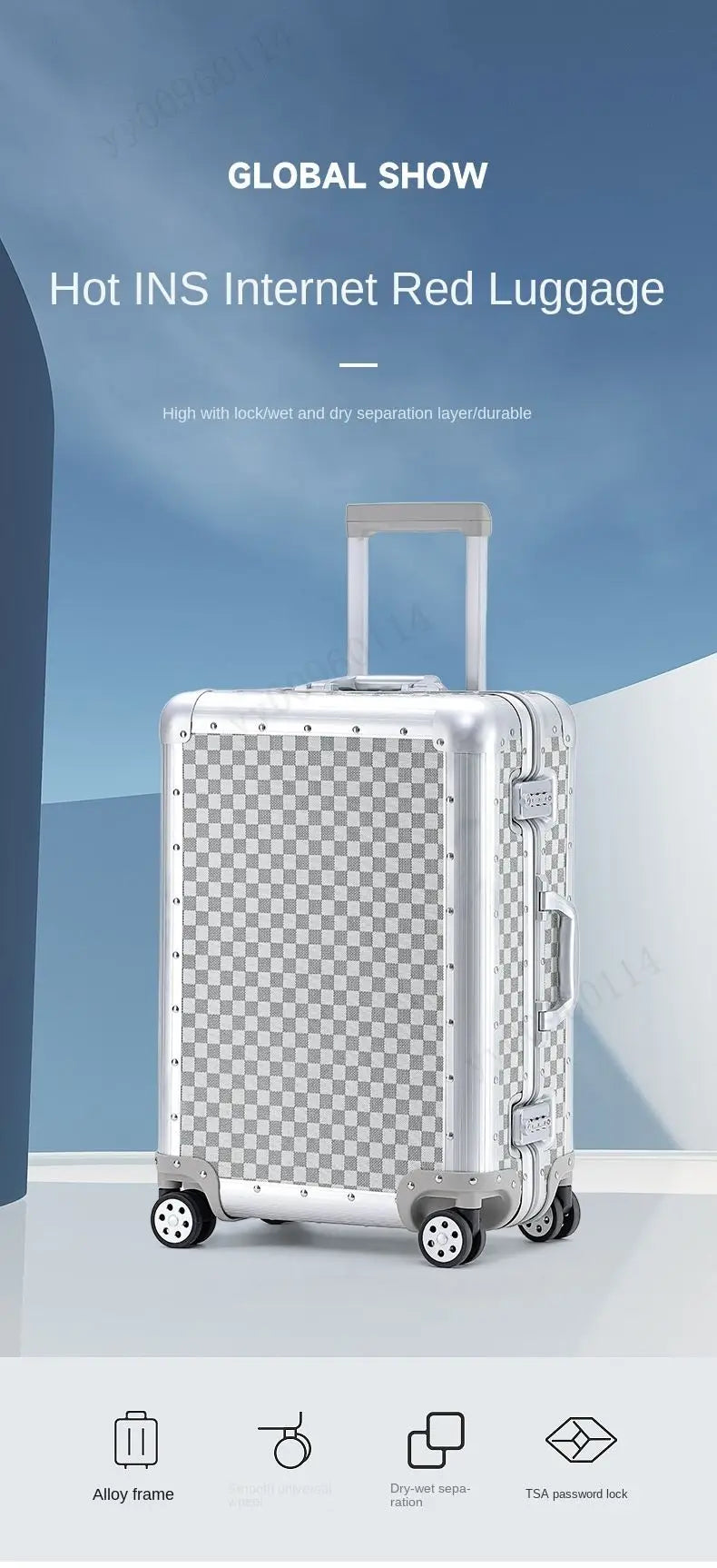Premium Aluminum Alloy Frame Leather Luggage Unisex 26-Inch Carry-On Suitcase New Travel Case with Sturdy Construction Luggage