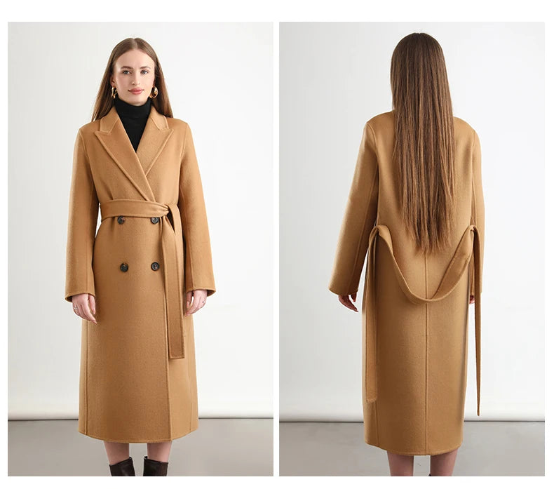 2025 Women's 100% Cashmere Thick Double sided Long Jacket Classic Multi functional Fashion Suitable for Business