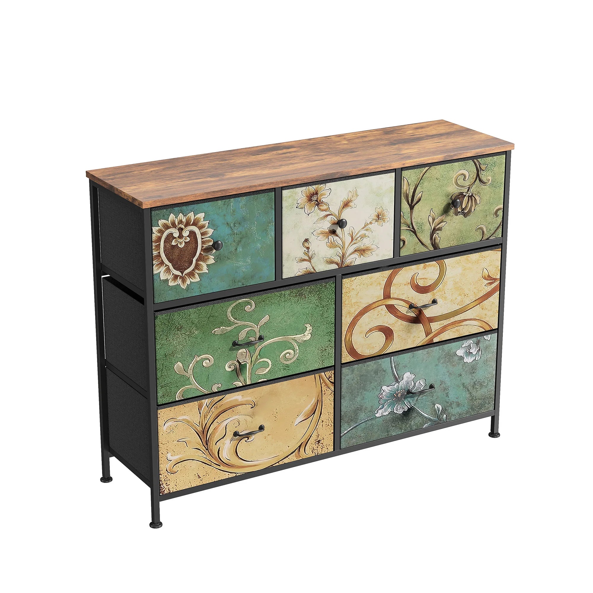 Rosahqnda Vintage Cabinet with fabric Drawers TV Stand Chest of Drawers for Living Room Dining Room Bedroom Iron Frame