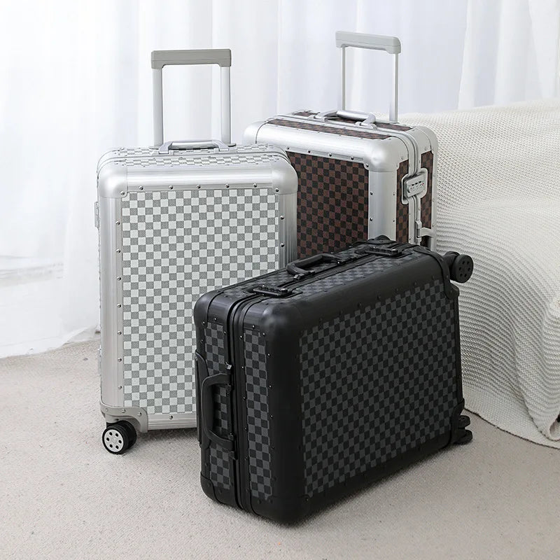 Premium Aluminum Alloy Frame Leather Luggage Unisex 26-Inch Carry-On Suitcase New Travel Case with Sturdy Construction Luggage