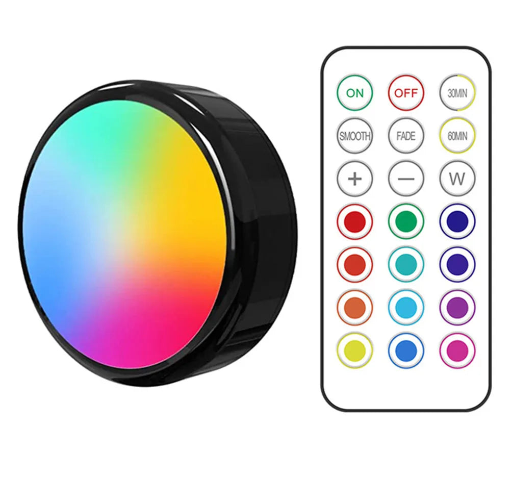 LED Puck Lights Dimmable RGBW 13 Colors Kitchen Hallway Closet Cabinet Lights Touch Sensor Decor Night Lamp Remote Control