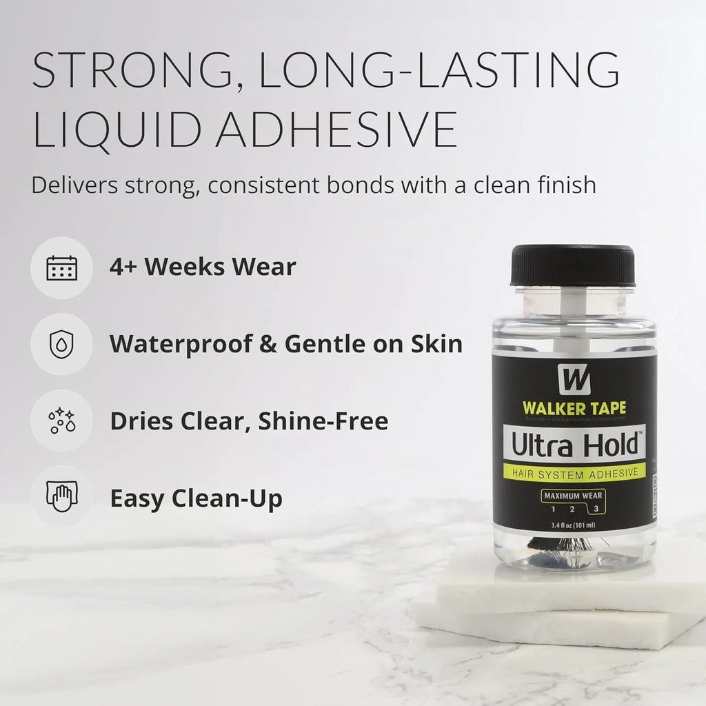 Walker Tape Ultra Hold Brush-On Adhesive 3.4 oz, Waterproof Clear-Drying Wig Glue for Lace Systems and Tape in Hair Extensions