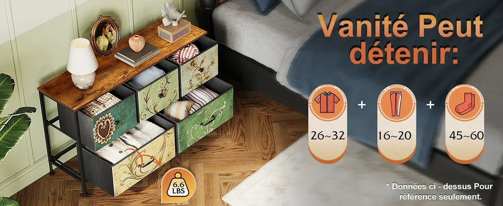 Rosahqnda Vintage Cabinet with fabric Drawers TV Stand Chest of Drawers for Living Room Dining Room Bedroom Iron Frame