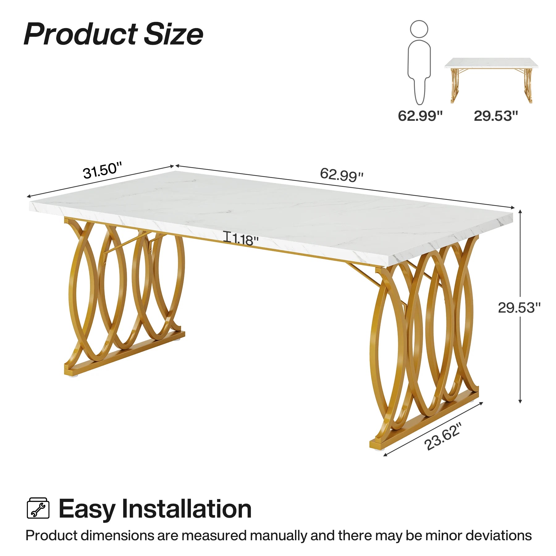Tribesigns Modern Dining Table for 4-6 People, 160cm Large Rectangular Kitchen Table with Faux Marble Tabletop, Dinner Table