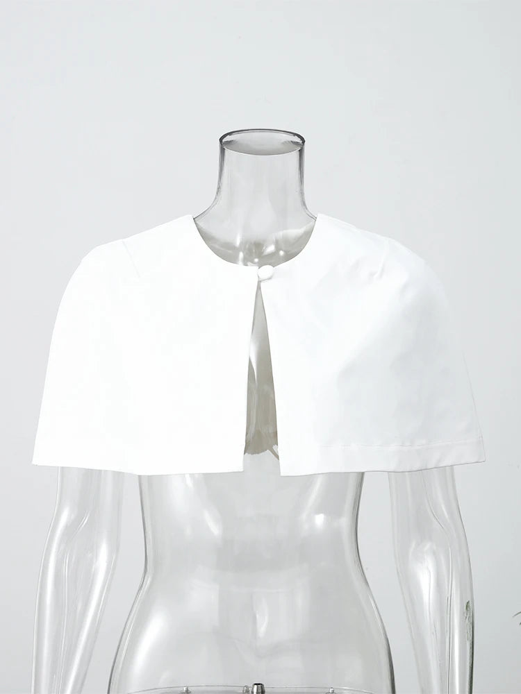 Elegant Black Turtleneck Cloak Tops Women Solid Short Sleeve Waist Cinching A-line Short Top 2026 Lady Spring Street Outwear