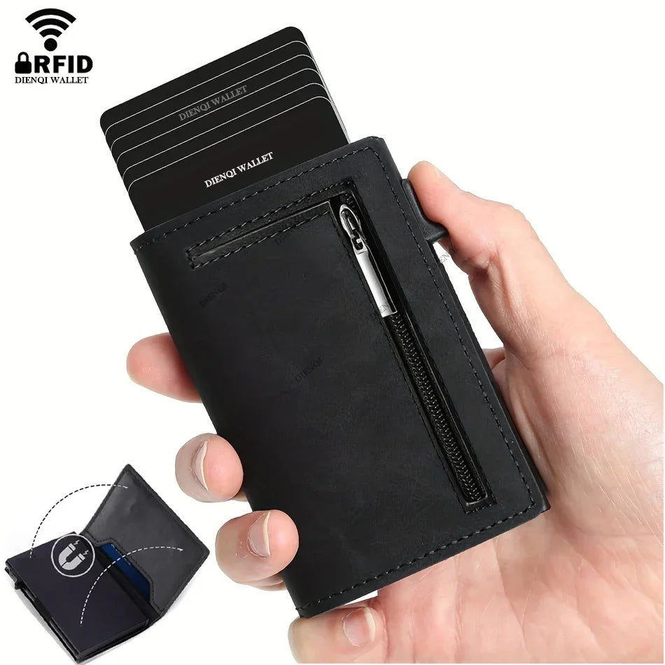RFID Blocker Minimalistic Men Wallet Business Credit Card Holder Carbon Fiber Leather Wallets Small Male Purse Cardholder Case
