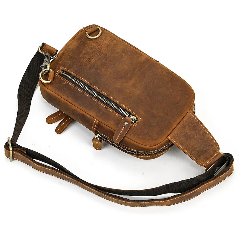 Mans 100% Genuine Leather Sling Bag Men Messenger Bags for Men Black Chest Bags for Phone Casual Sport Shoulder Bag