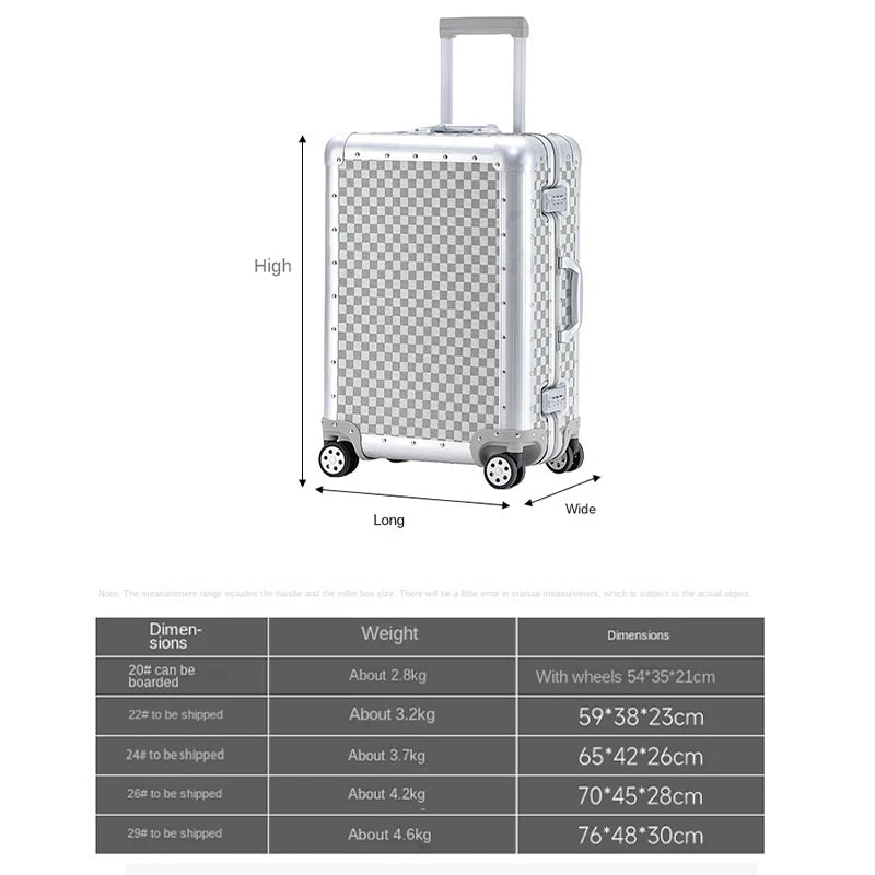 Premium Aluminum Alloy Frame Leather Luggage Unisex 26-Inch Carry-On Suitcase New Travel Case with Sturdy Construction Luggage
