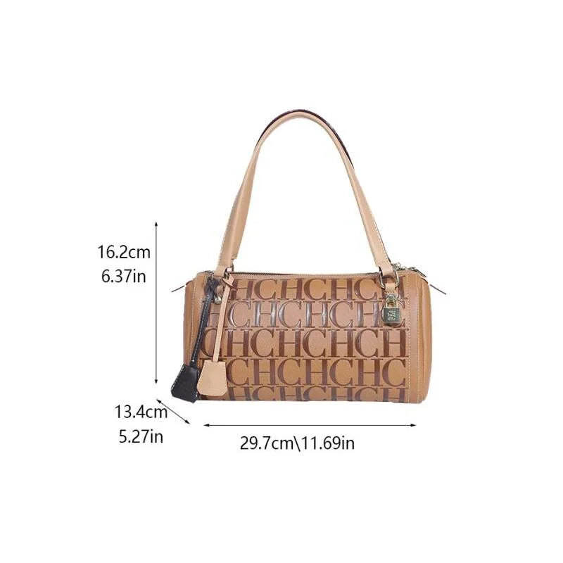 2025Vintage Style CH Brand Fashion Embossed Letter Cylindrical Handbag Large Capacity Commuter Shoulder Bag