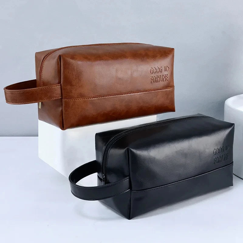 Zipper PU Leather Men Business Portable Storage Bag Toiletries Organizer Women Travel Cosmetic Bag Hanging Waterproof Wash Pouch