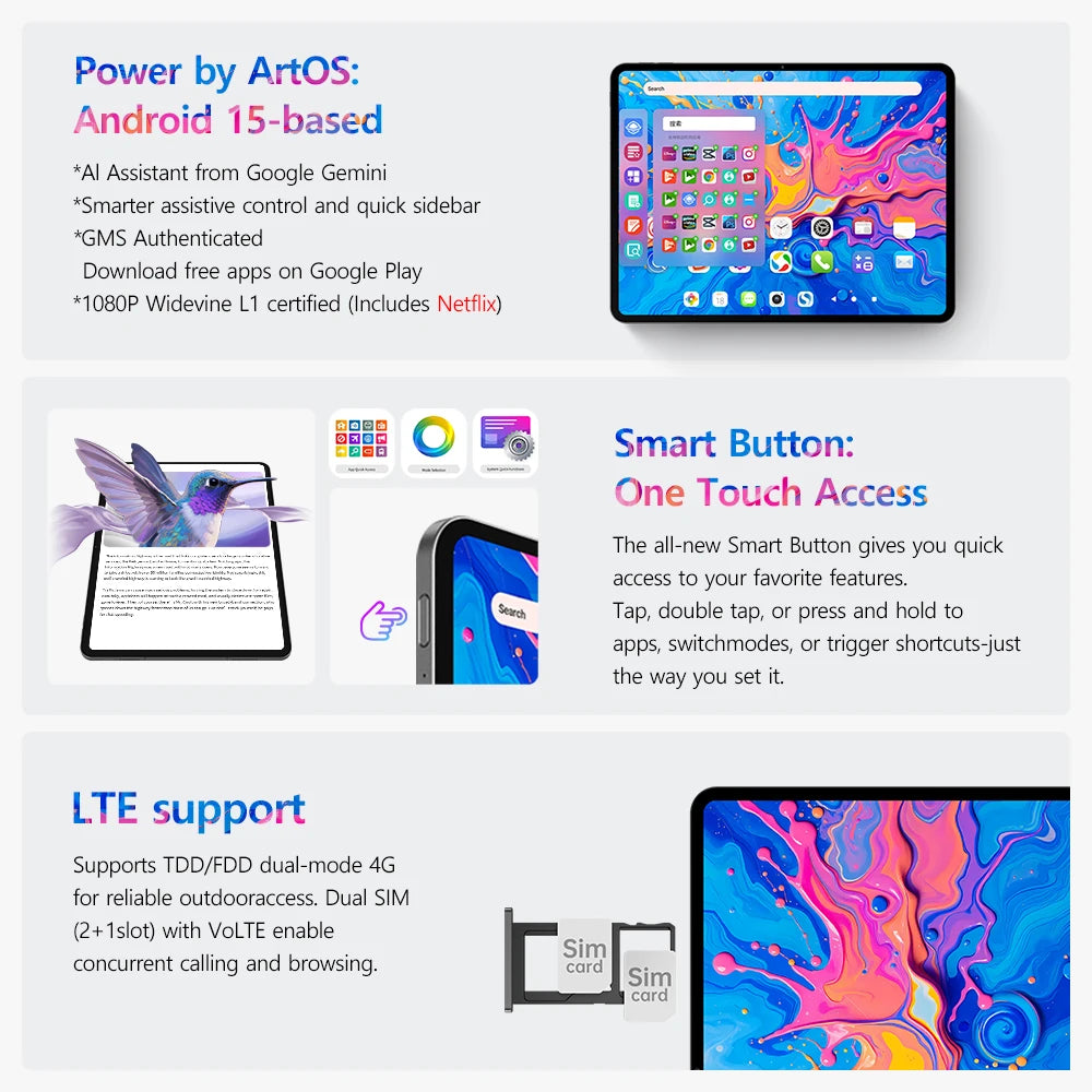 Teclast ArtPad Pro 12.7" 2.2K Display 8GB(+12G) 256GB MediaTek Helio G99 10000mAh 30W Android 15 Tablet PC 4G LTE Global Version