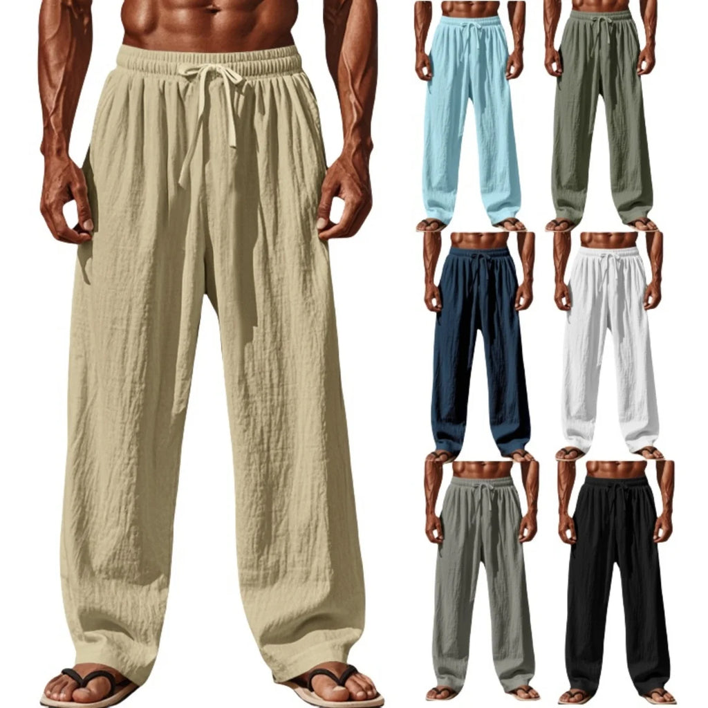 Men's New Cotton Hemp Casual Pants, Spring And Summer Solid Color Comfortable Loose Straight Pants Breathable outdoor Beach Pant