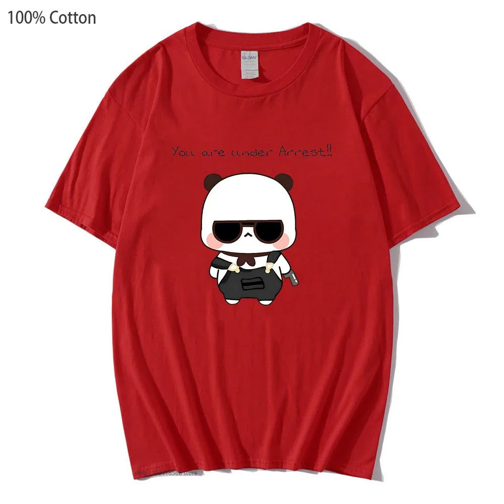 Cute Dudu and Bubu Dudu Like Spy Officer In Black T-Shirts 100% Cotton Clothes Panda and Brownie Bear Tees Men Women Couple Tops