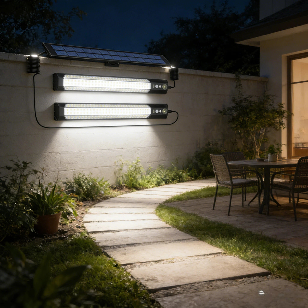 Motion Sensor LED Solar Lights with Remote - 4 Modes Waterproof LED Wall Lamp for Outdoor Garden Camping, USB/Solar Charging,
