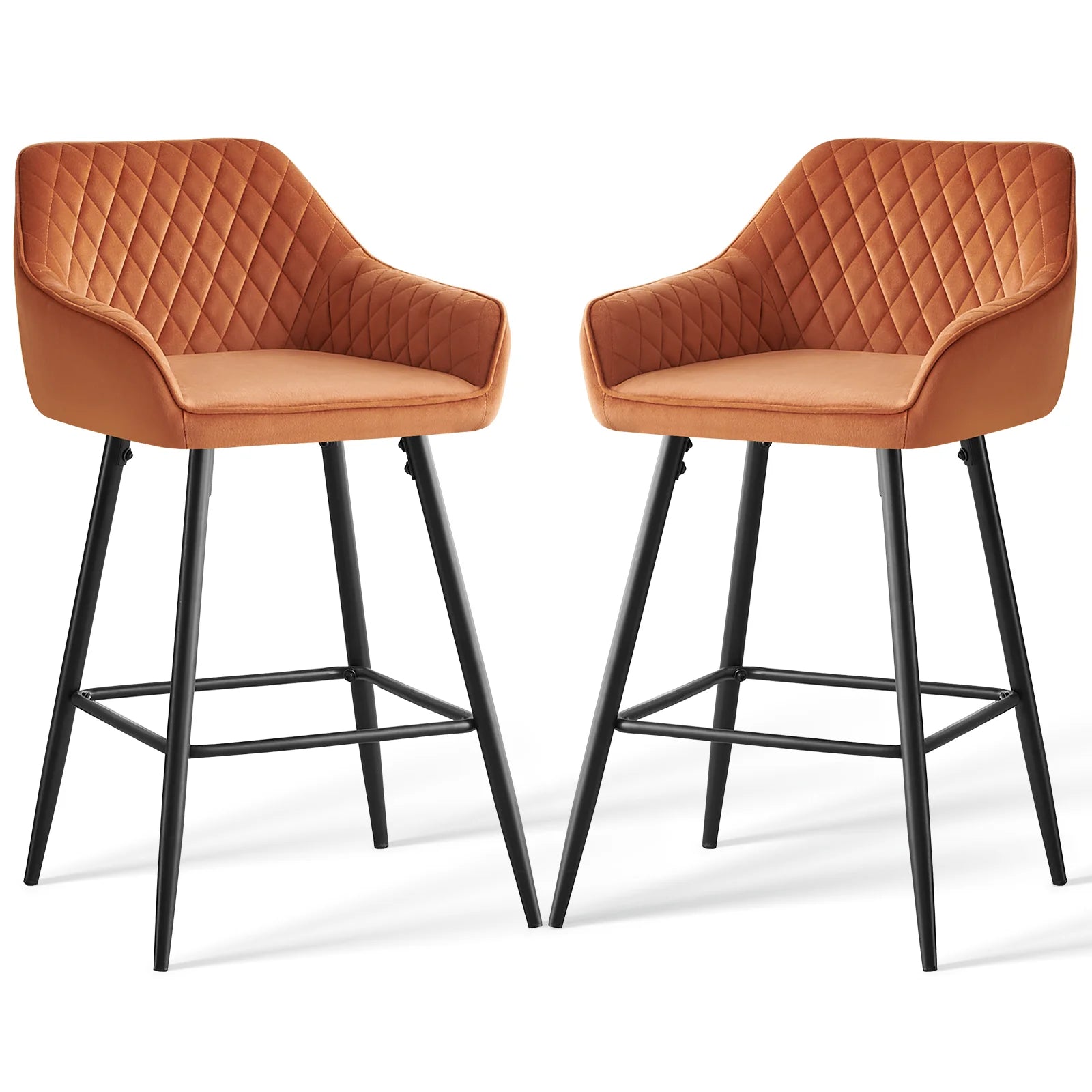 AINPECCA Bar stools Set of 2 Velvet/FauxSuede/Faux Leather Upholstered Seat with Backrest & Armrest Metal Legs Counter Breakfast