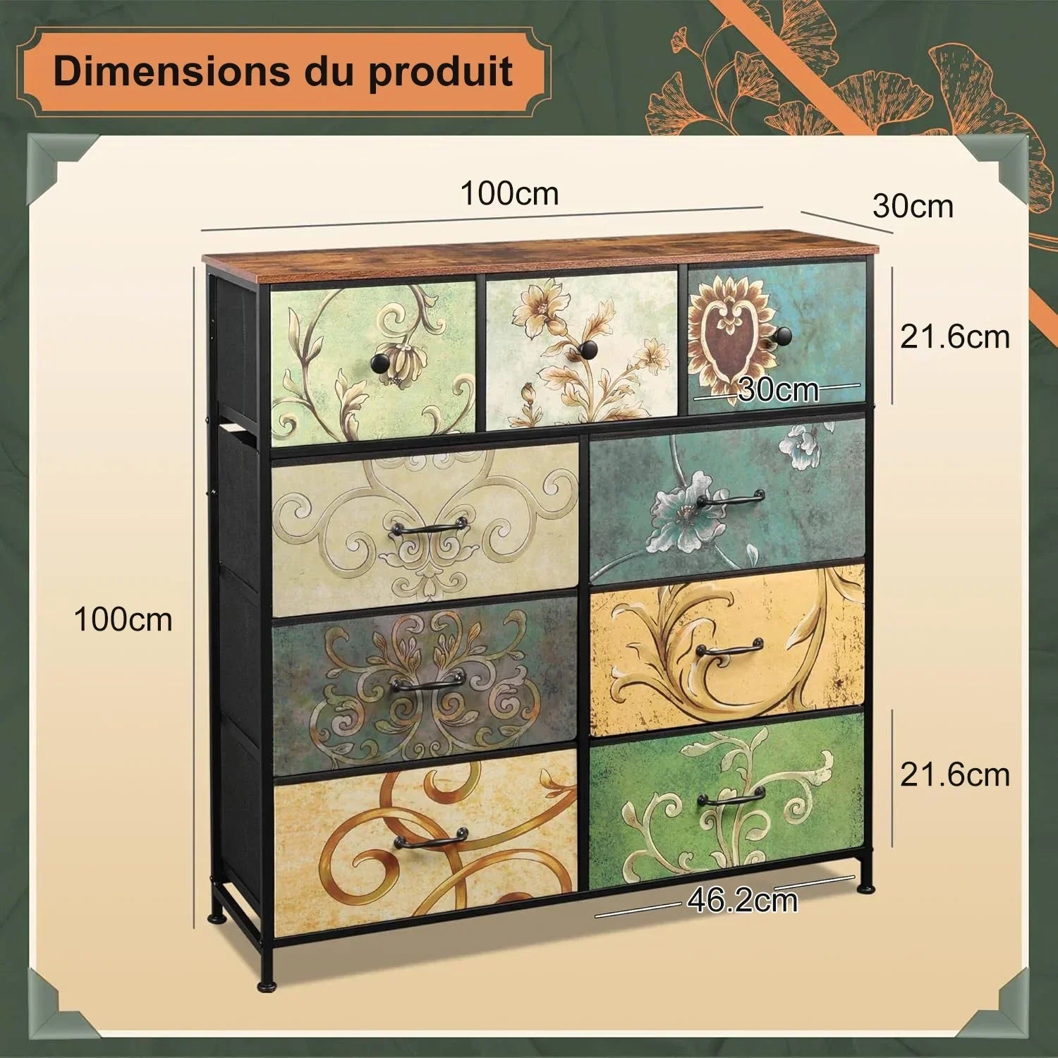 Rosahqnda Vintage Cabinet with fabric Drawers TV Stand Chest of Drawers for Living Room Dining Room Bedroom Iron Frame
