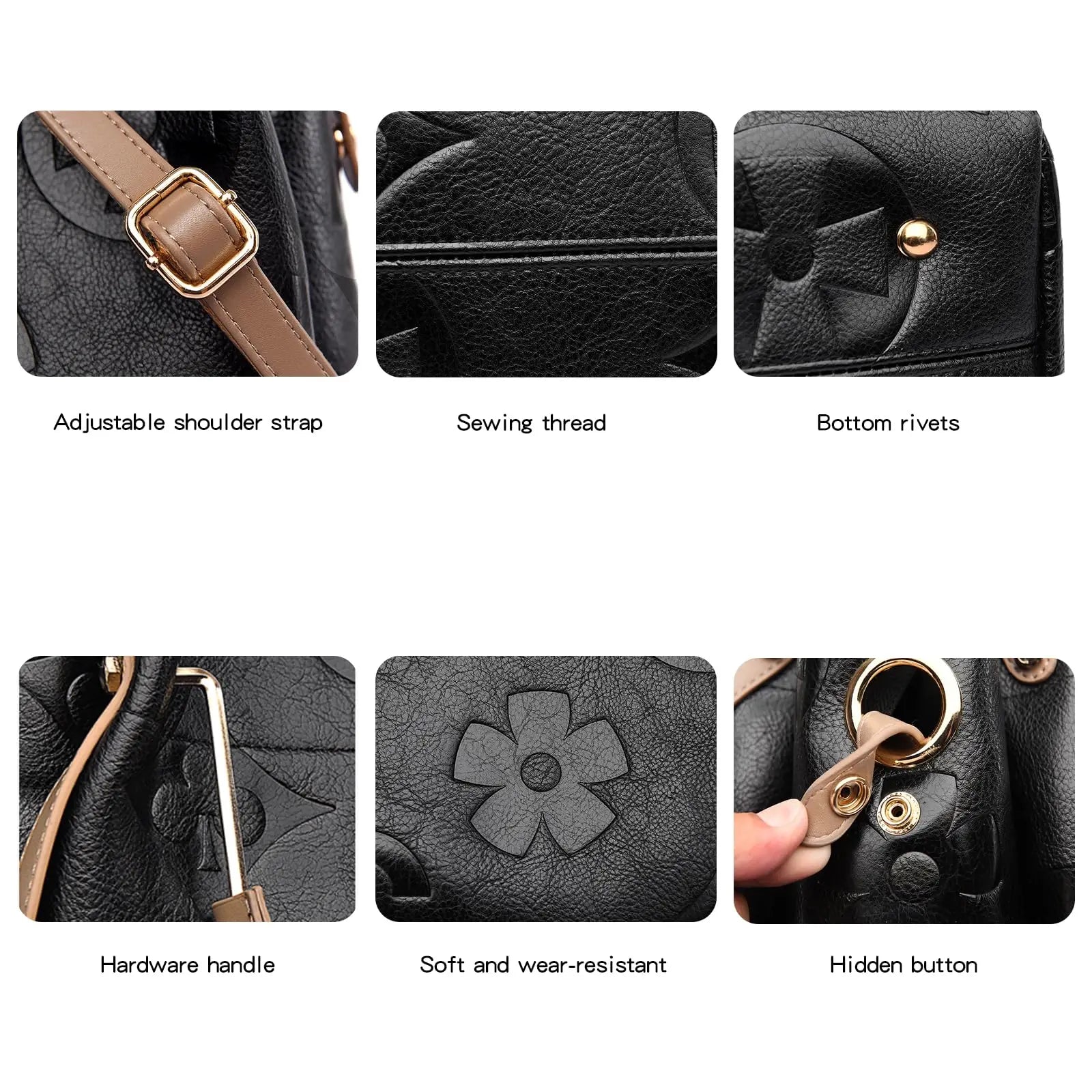 Floral Handbags Purses Women Tote Bag - Embossed Leather Top Handle Handbag Set Large Shoulder Bag Ladies Bucket Hobo Bag