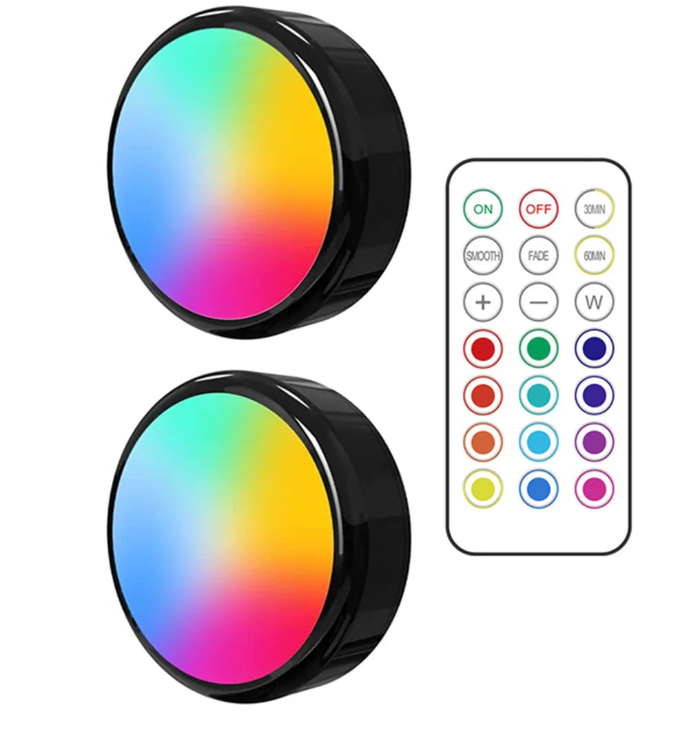 LED Puck Lights Dimmable RGBW 13 Colors Kitchen Hallway Closet Cabinet Lights Touch Sensor Decor Night Lamp Remote Control