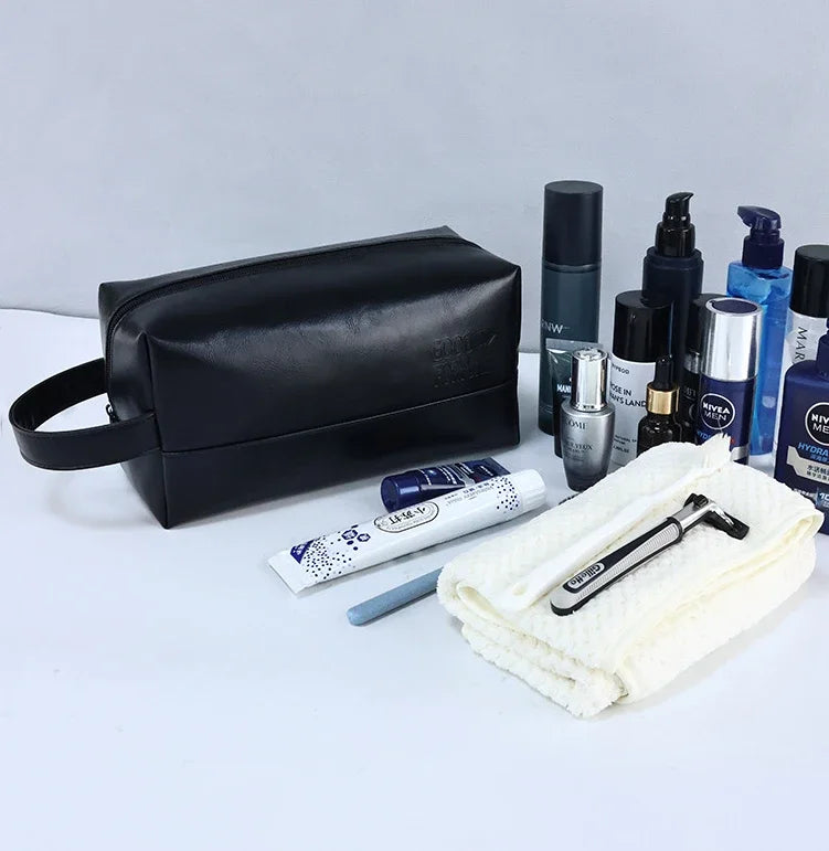 Zipper PU Leather Men Business Portable Storage Bag Toiletries Organizer Women Travel Cosmetic Bag Hanging Waterproof Wash Pouch