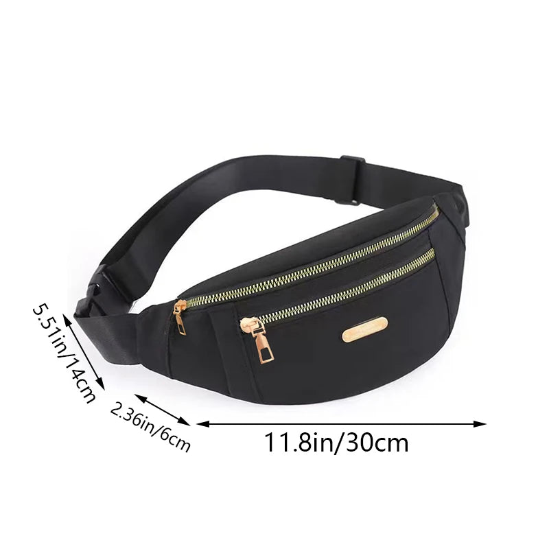 Unisex Adjustable Waist Shoulder Bag, Durable Crossbody Bag with Zipper Pockets and Hardware, Casual Sports Design
