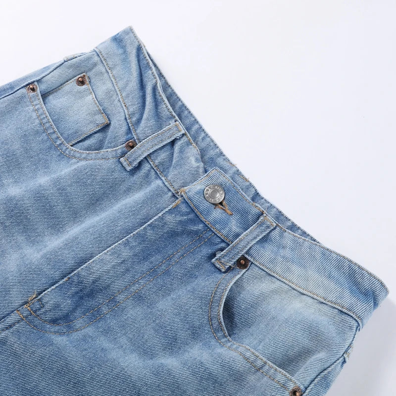 Chic Women's Side Patchwork Denim Jeans Pant High Waist Wide Leg Baggy Pants For Woman 2025 New Casual Daily Streetwear Trousers