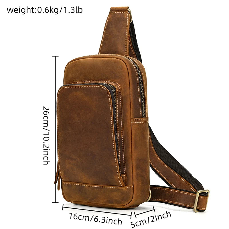Mans 100% Genuine Leather Sling Bag Men Messenger Bags for Men Black Chest Bags for Phone Casual Sport Shoulder Bag