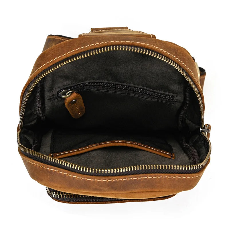 Mans 100% Genuine Leather Sling Bag Men Messenger Bags for Men Black Chest Bags for Phone Casual Sport Shoulder Bag