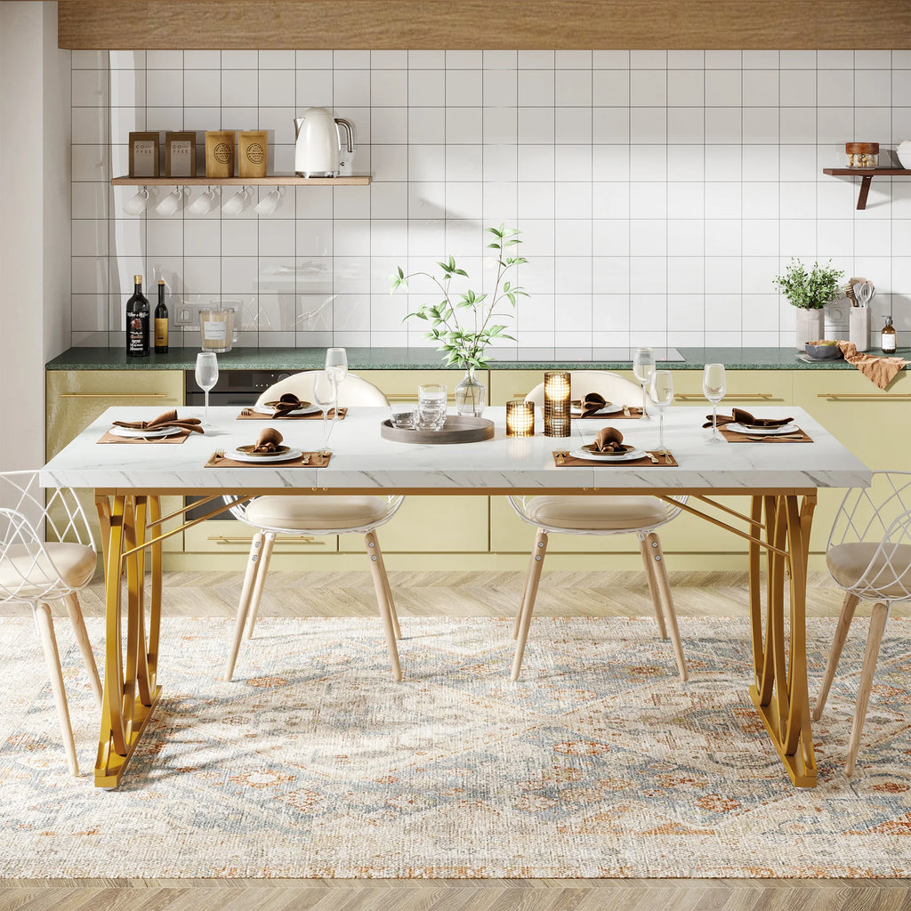 Tribesigns Modern Dining Table for 4-6 People, 160cm Large Rectangular Kitchen Table with Faux Marble Tabletop, Dinner Table