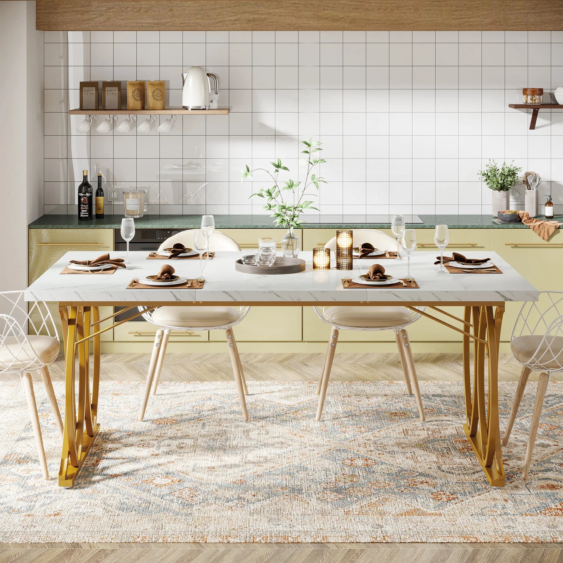 Tribesigns Modern Dining Table for 4-6 People, 160cm Large Rectangular Kitchen Table with Faux Marble Tabletop, Dinner Table