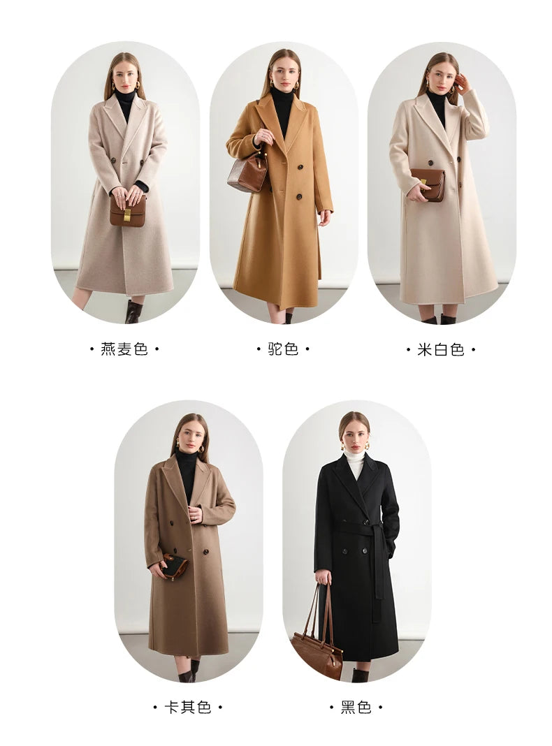 2025 Women's 100% Cashmere Thick Double sided Long Jacket Classic Multi functional Fashion Suitable for Business