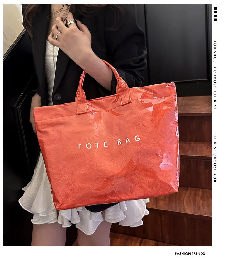 Retro tote bag waterproof DuPont paper shoulder bag fashionable commuting large capacity kraft paper handbag