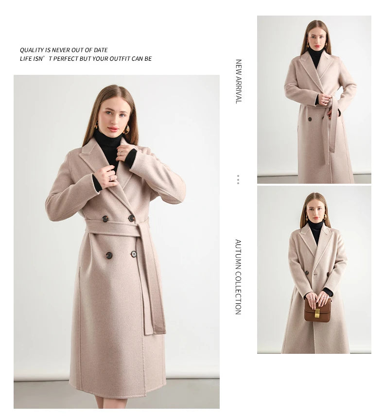2025 Women's 100% Cashmere Thick Double sided Long Jacket Classic Multi functional Fashion Suitable for Business