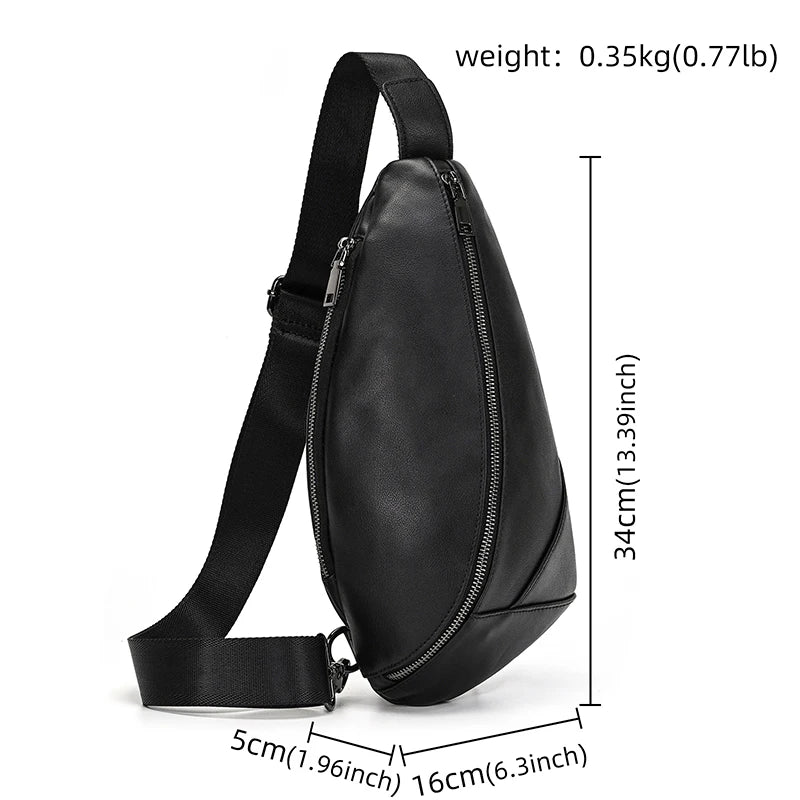 Mans 100% Genuine Leather Sling Bag Men Messenger Bags for Men Black Chest Bags for Phone Casual Sport Shoulder Bag