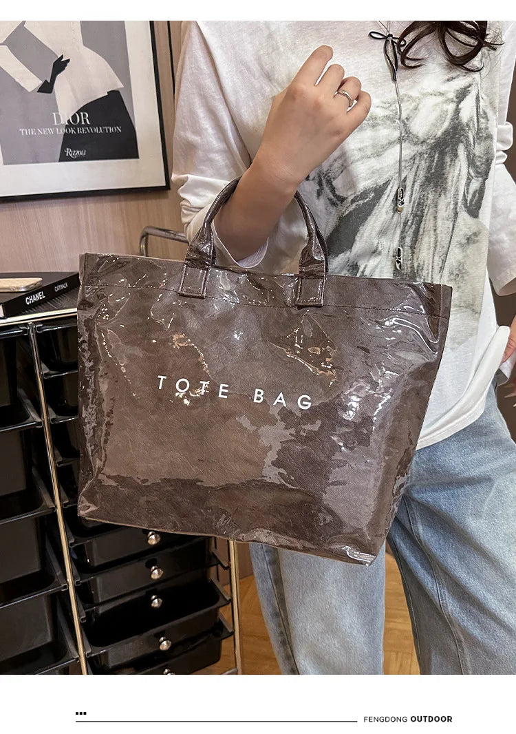 Retro tote bag waterproof DuPont paper shoulder bag fashionable commuting large capacity kraft paper handbag