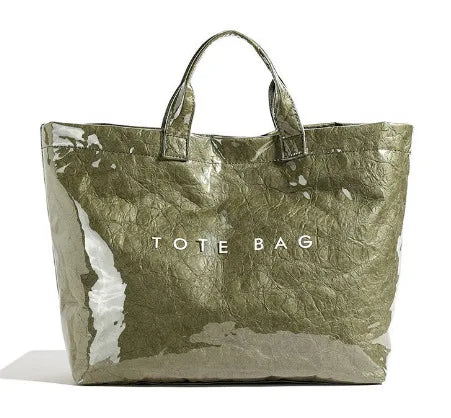 Retro tote bag waterproof DuPont paper shoulder bag fashionable commuting large capacity kraft paper handbag