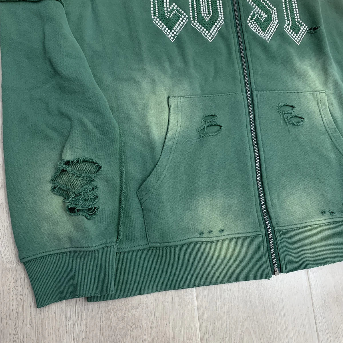 High Street Lose Rhineston Brilliant Shinning Zipper Hooded Hoodies for Men Cardigan Terry Loose Casual Sweatshirt Jacket