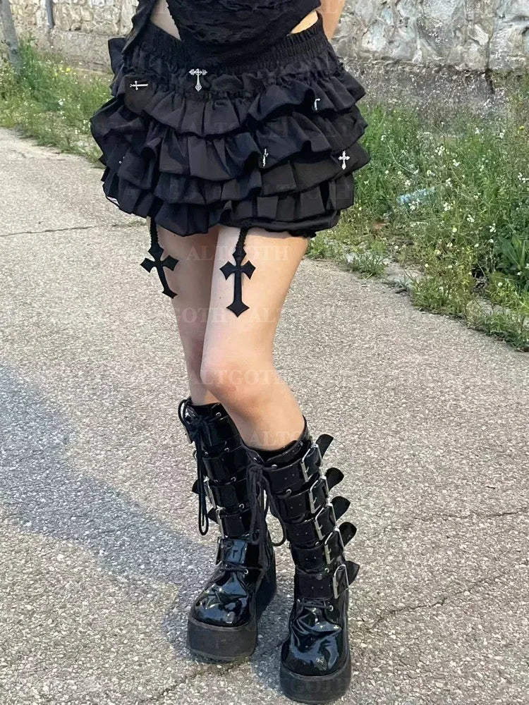 AltGoth Mall Goth Cake Shorts Women Hotsweet Y2k E-girl Harajuku Cross Pendant Culottes Aesthetic Fairycore Cute Kawaii Shorts