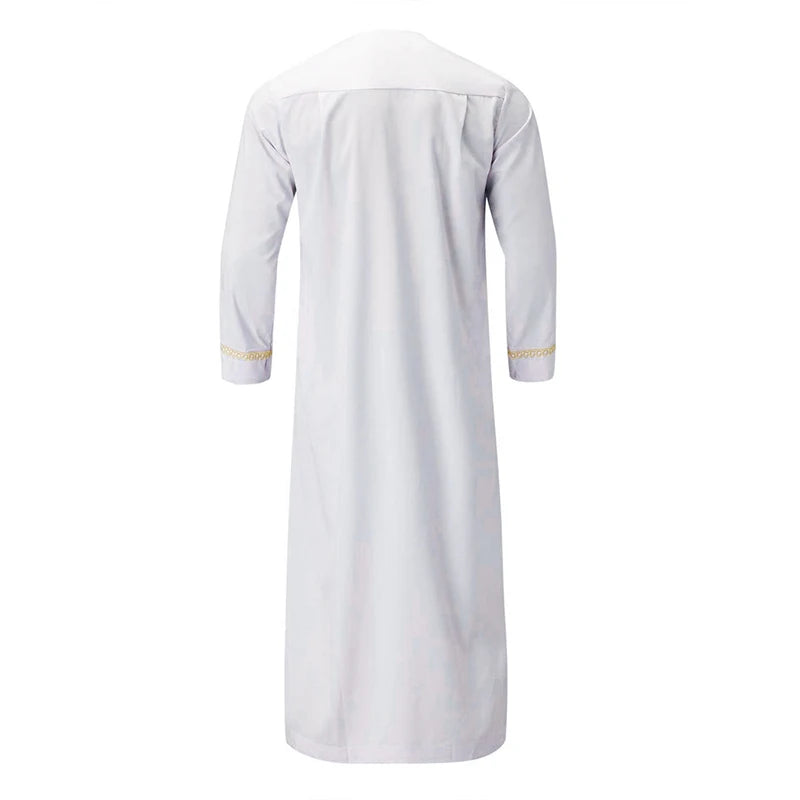 Men s Traditional Moroccan Kaftan Robe with Intricate Gold Embroidery Long Sleeves and Loose Fit for Ethnic Style Costume