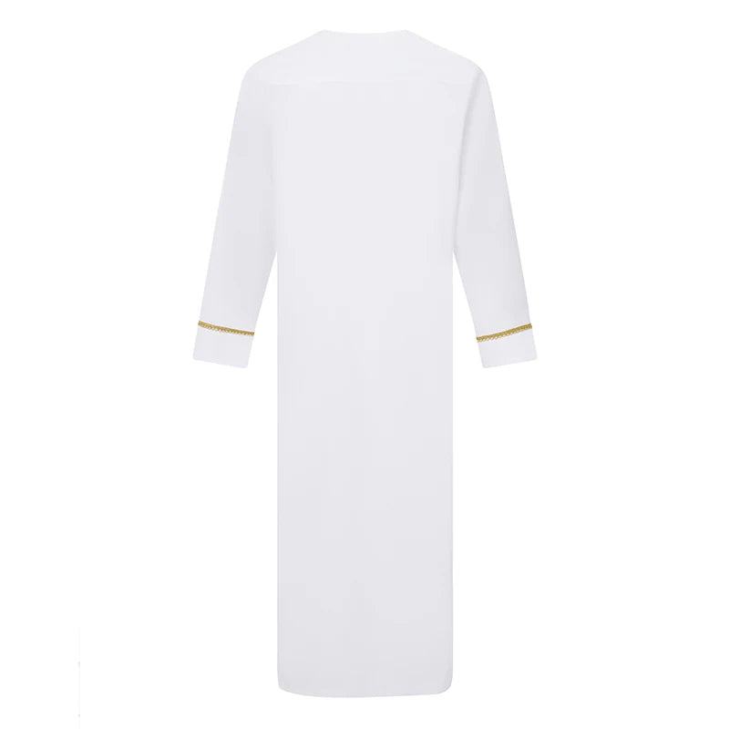 Men s Traditional Moroccan Kaftan Robe with Intricate Gold Embroidery Long Sleeves and Loose Fit for Ethnic Style Costume