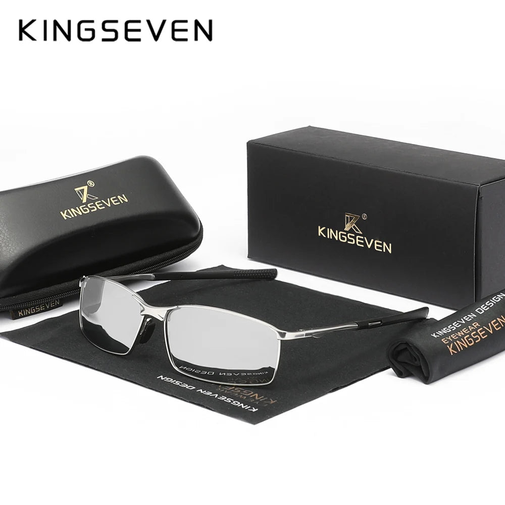 KINGSEVEN Fashion Rectangular Frame Sunglasses For Men UV400 Polarization Alloy Riding Glasses Parsnip Luxury Vintage Eyewear