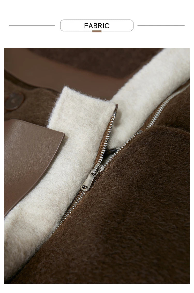 Amii Minimalist 2025 Winter Women's Jacket Hooded Splicing Zipper PU Leather Loose Long Coat Two Wear Wool Coats 12444138