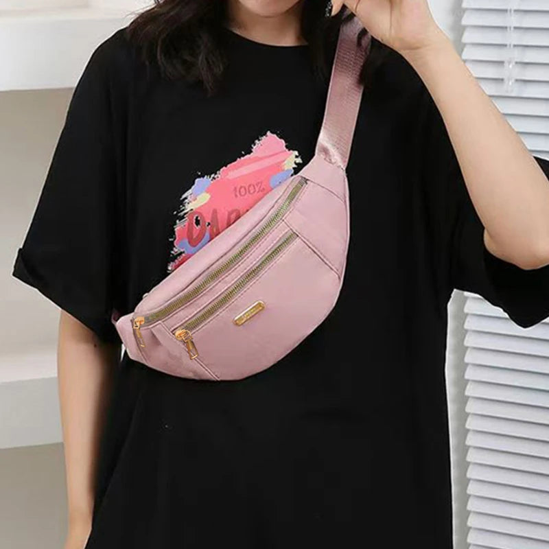 Unisex Adjustable Waist Shoulder Bag, Durable Crossbody Bag with Zipper Pockets and Hardware, Casual Sports Design