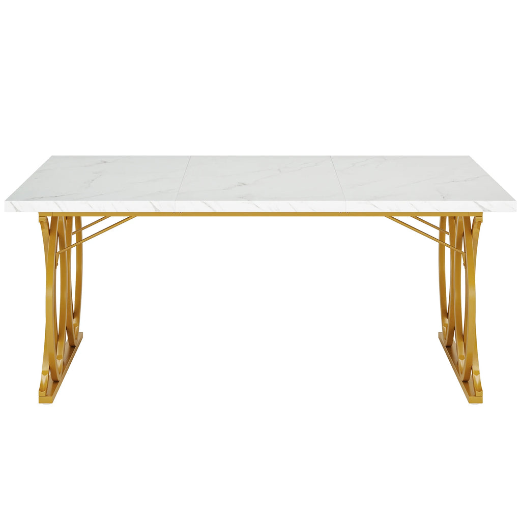 Tribesigns Modern Dining Table for 4-6 People, 160cm Large Rectangular Kitchen Table with Faux Marble Tabletop, Dinner Table