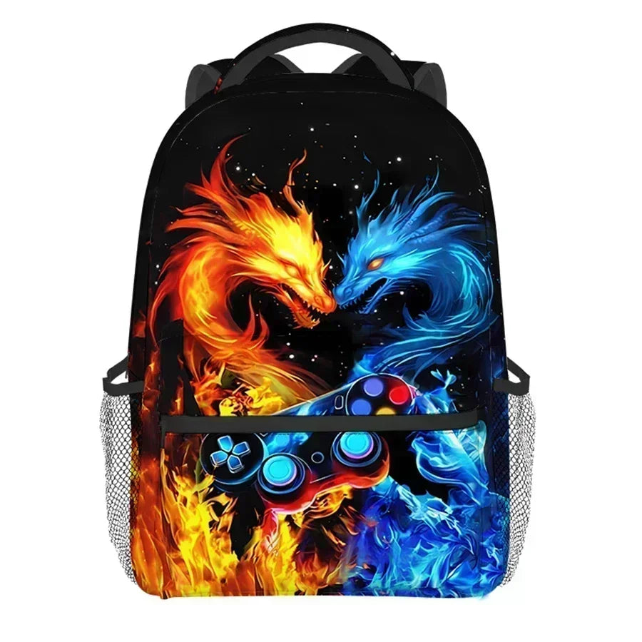 Burning Flame Game Controller Backpacks for Boy and Girls Best Gifts 2D Flat Cartoon School Backpack for Children
